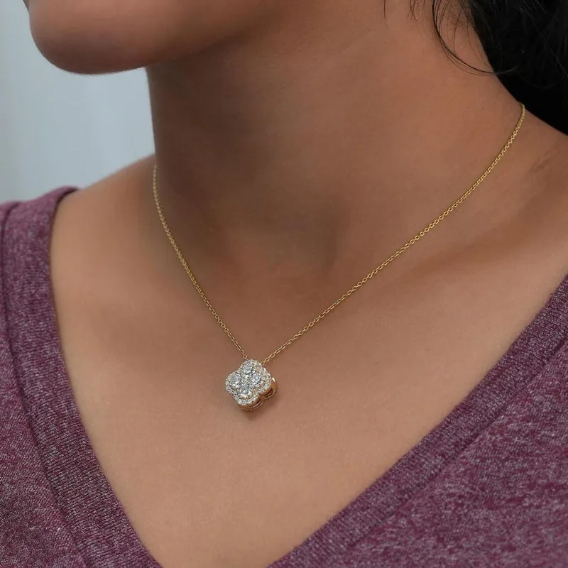 

Изысканное ожерелье Lnkry с подвеской в виде цветка клевера, сертифицированное, с муассанитами 3 мм, 1,1 мм и 0,9 мм, для женщин и девушек, ювелирные украшения