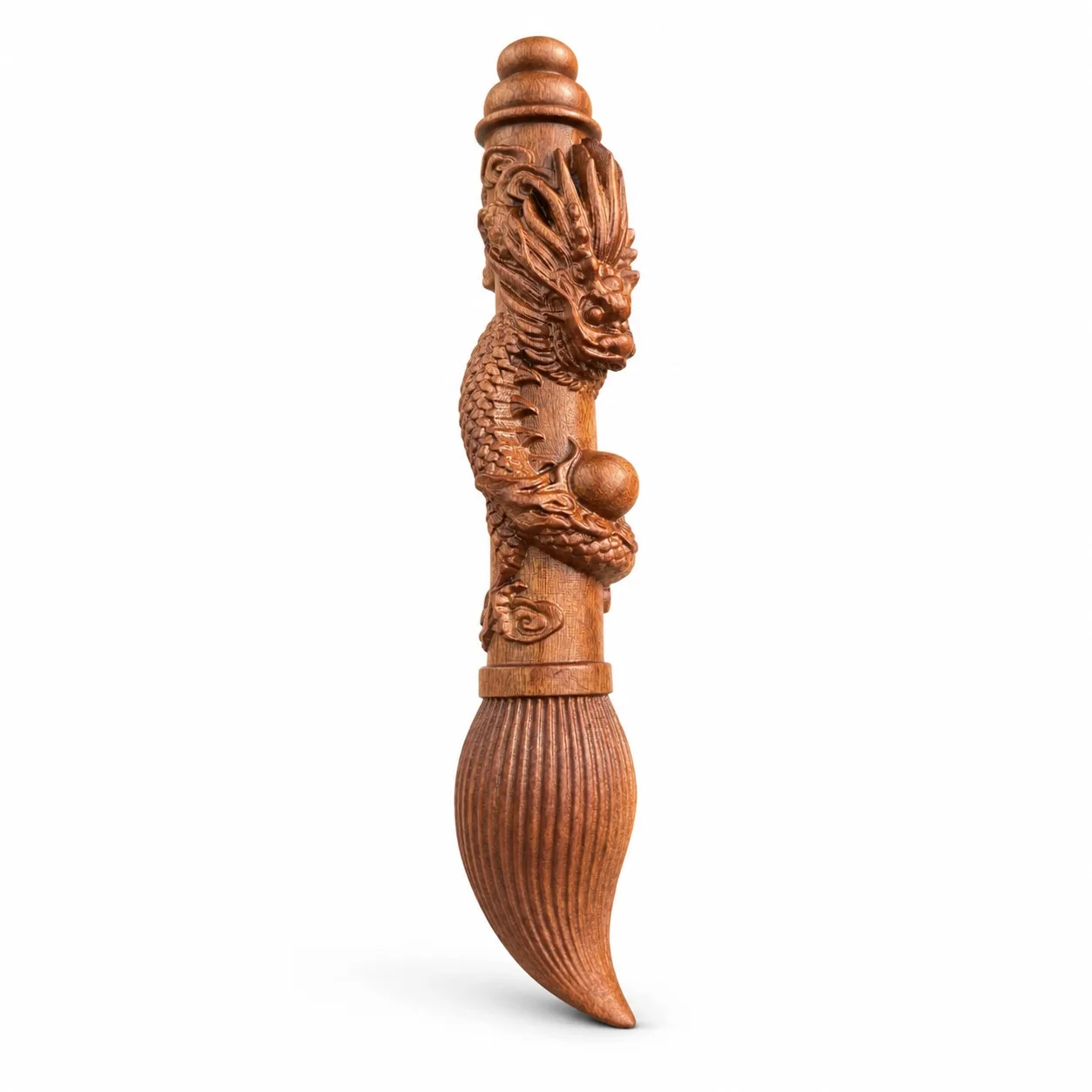 Hand Carved Lightning Struck Jujube Wood Dragon Scholar Pen Ornament for Traditional Chinese Feng Shui Office Desk Decor