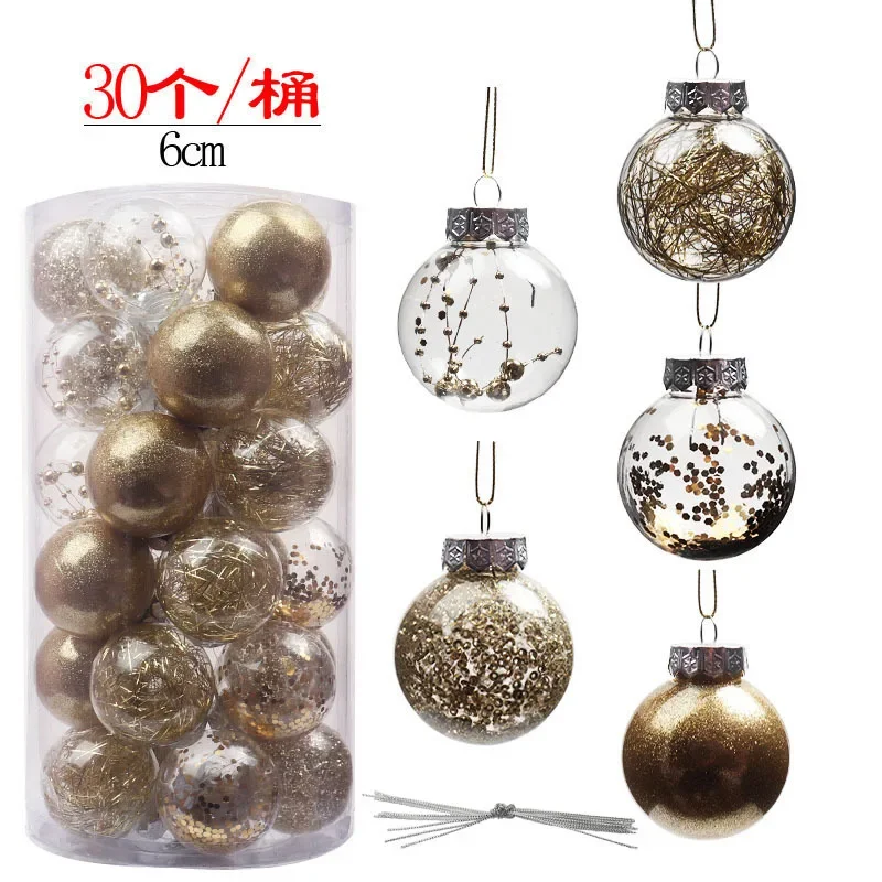 

30pcs 6cm Christmas Ball Ornaments transparent painted Christmas Tree Party Decoration New Year Christmas Spheres Pendant