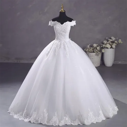 Ashley Gloria-vestidos De novia blancos puros, Vestido De baile elegante con cuello De barco, Vestido Simple De novia De talla grande