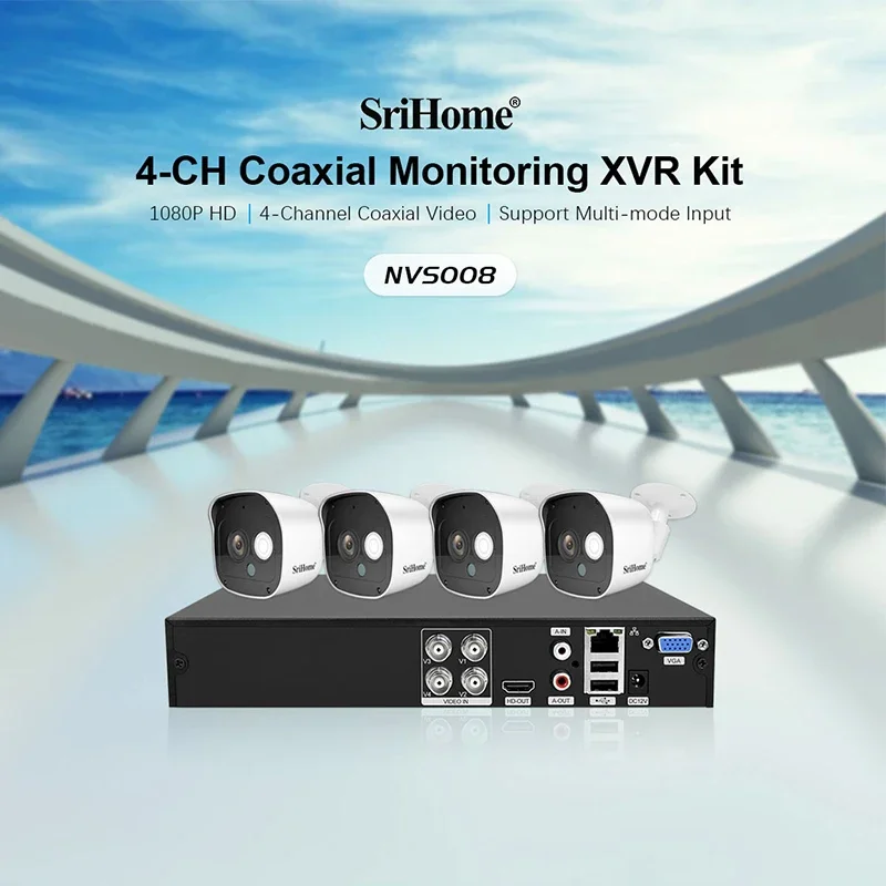 

Srihome NVS008 4CH HD 1080P TVI/AHD/DVR/NVR/CVI Coaxial Monitor XVR Kit Max 8TB HDD HDMI VGA Output H.265 Network Video Recorder