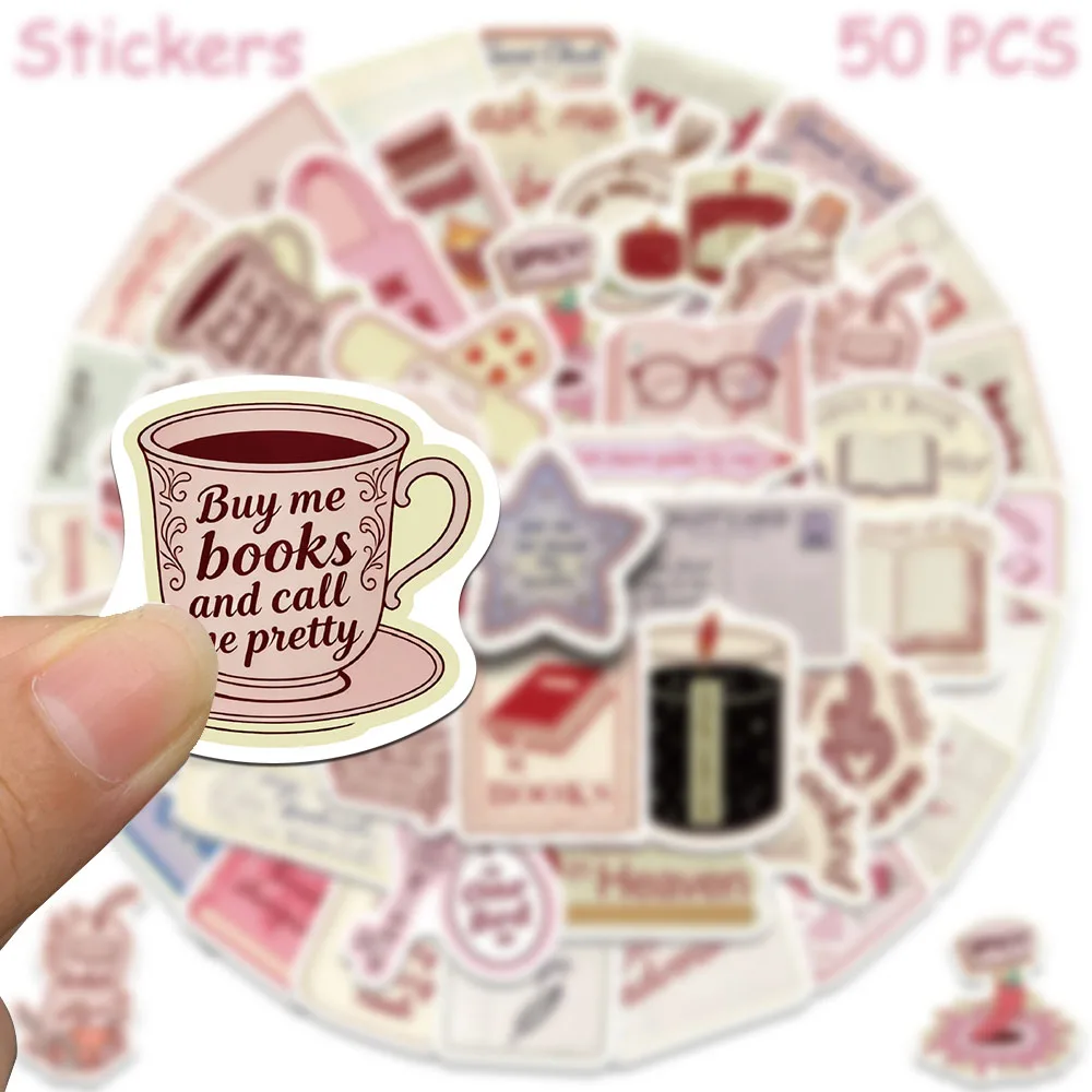 50pcs Cartoon Graffiti Bookish Stickers Decals For Laptop Scrapbook Refrigerator Skateboard Guitar DIY Aesthetic Stickers