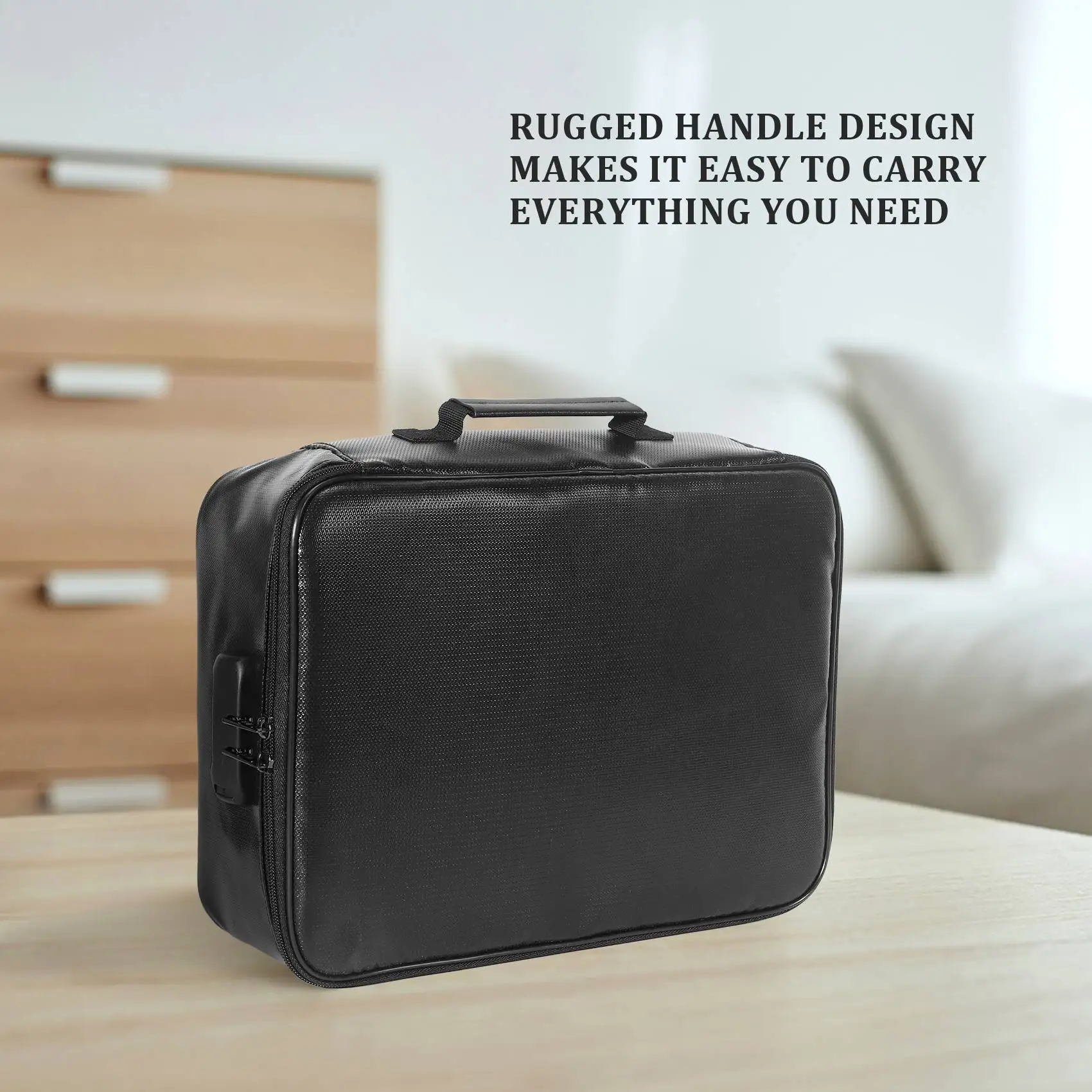 TEXU Document Bag With Lock, Fireproof 3-Layer Document Storage Box With Waterproof Zipper,Used For Laptops, Documents B