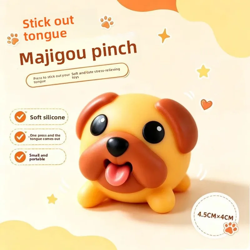 Cute Tongue-Out Dog Vinyl Squishy Toy, Healing Stress Relief Squeeze Fidget Toy Gift for Kids & Friends