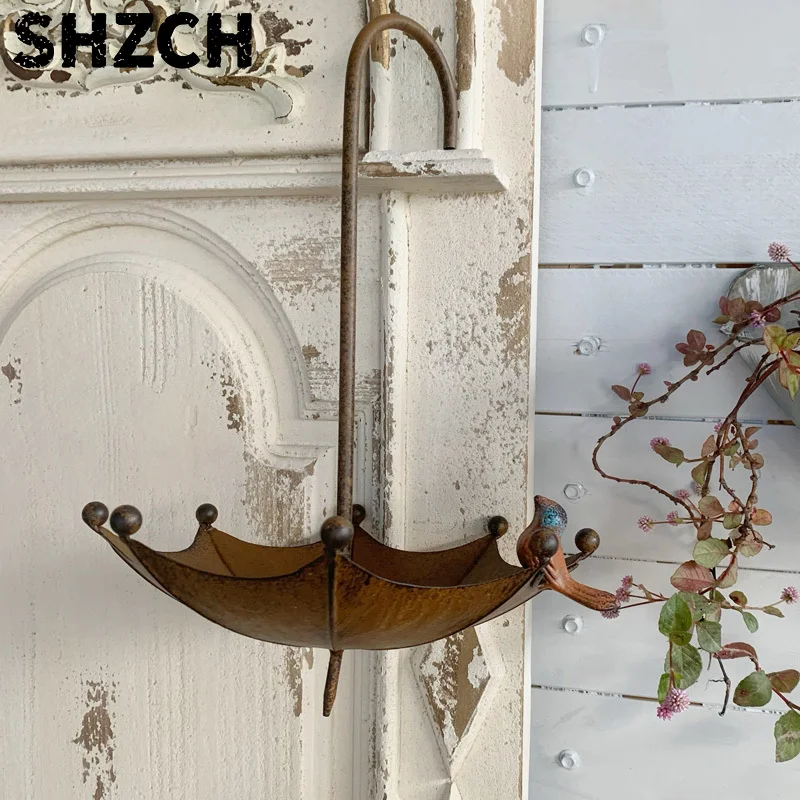 Handmade Rustic Metal Decorative Upside Down Umbrella as Planter or Bird Feeder, Hanging or Stake