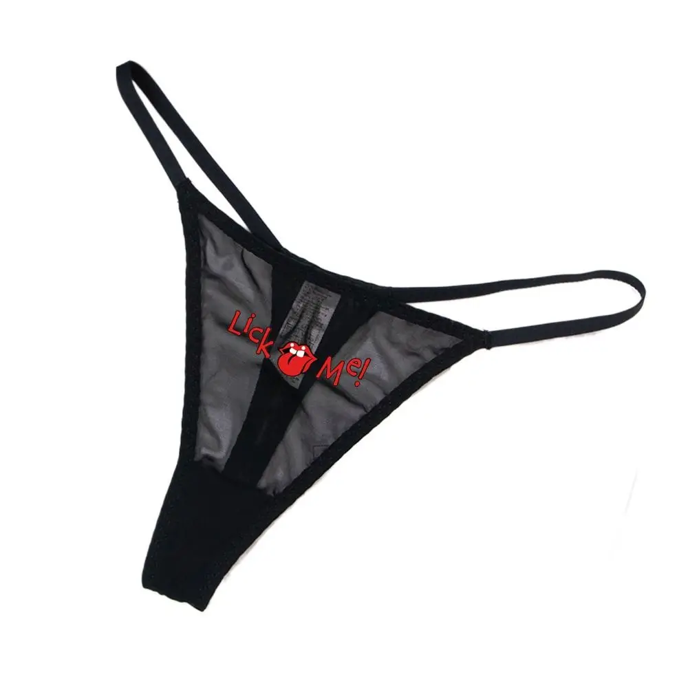 

Lingerie Solid Color Sexy Mesh Thong Letter Mouth Sexy G Strings Printing Underpants Low Waist T-back Briefs