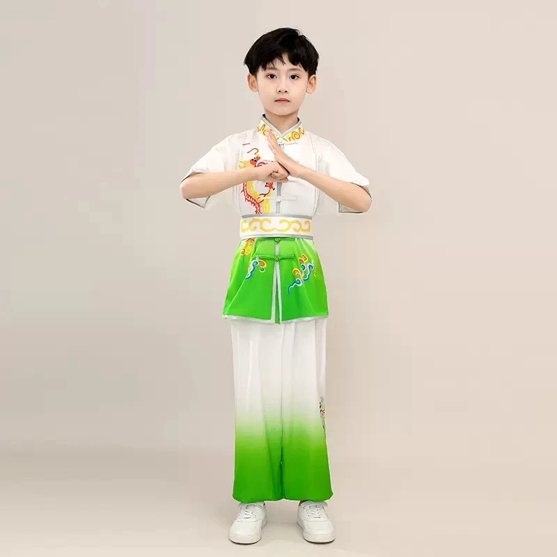 Ropa tradicional china de wushu para niños, uniforme de artes marciales, traje de kung fu, conjunto de traje de actuación de escenario con estampado de dragón, 2024