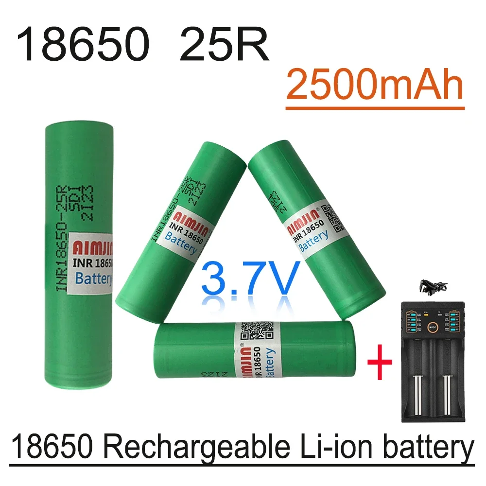 18650 25R 3.7V 2500mAh  Rechargeable Battery With USB Charger, Suitable For Our 18650 Toys, Tools, Flashlight Batteries, Etc