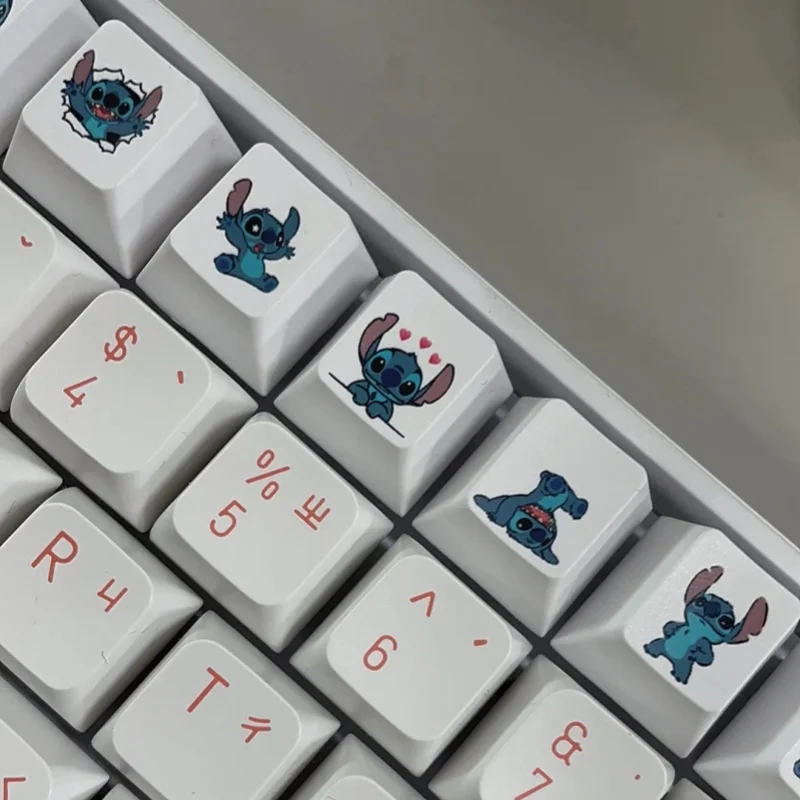 릴로와 스티치 DisneyR4 키보드 캡 카와이 만화 애니메이션 인쇄 액세서리 기계식 키보드 캡 남성용 보조 키캡