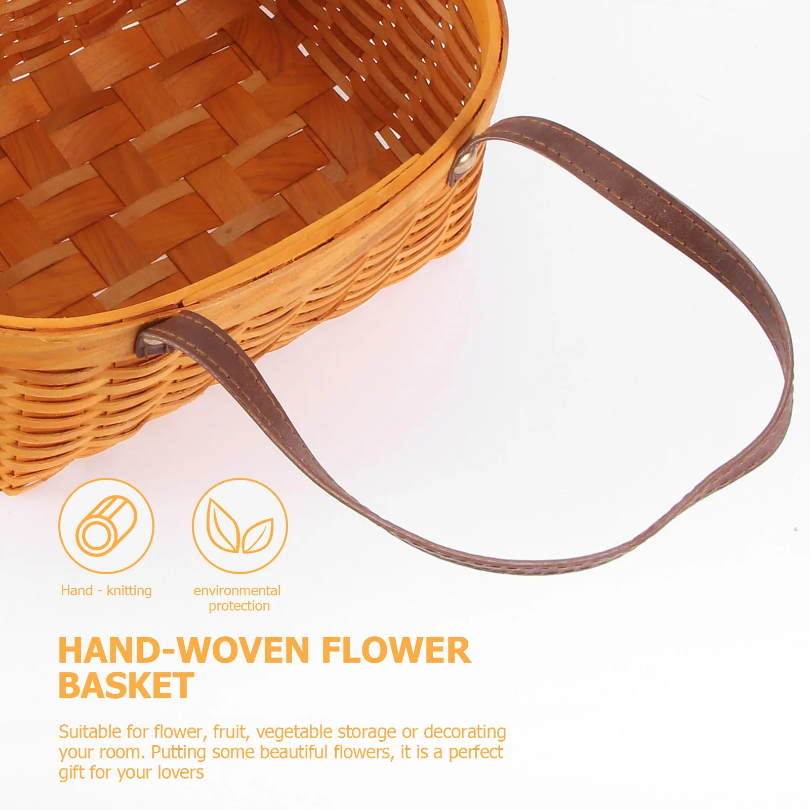 

Woven Storage Basket Flower with Handle Blanket Natural Materials Wooden Fruit Home