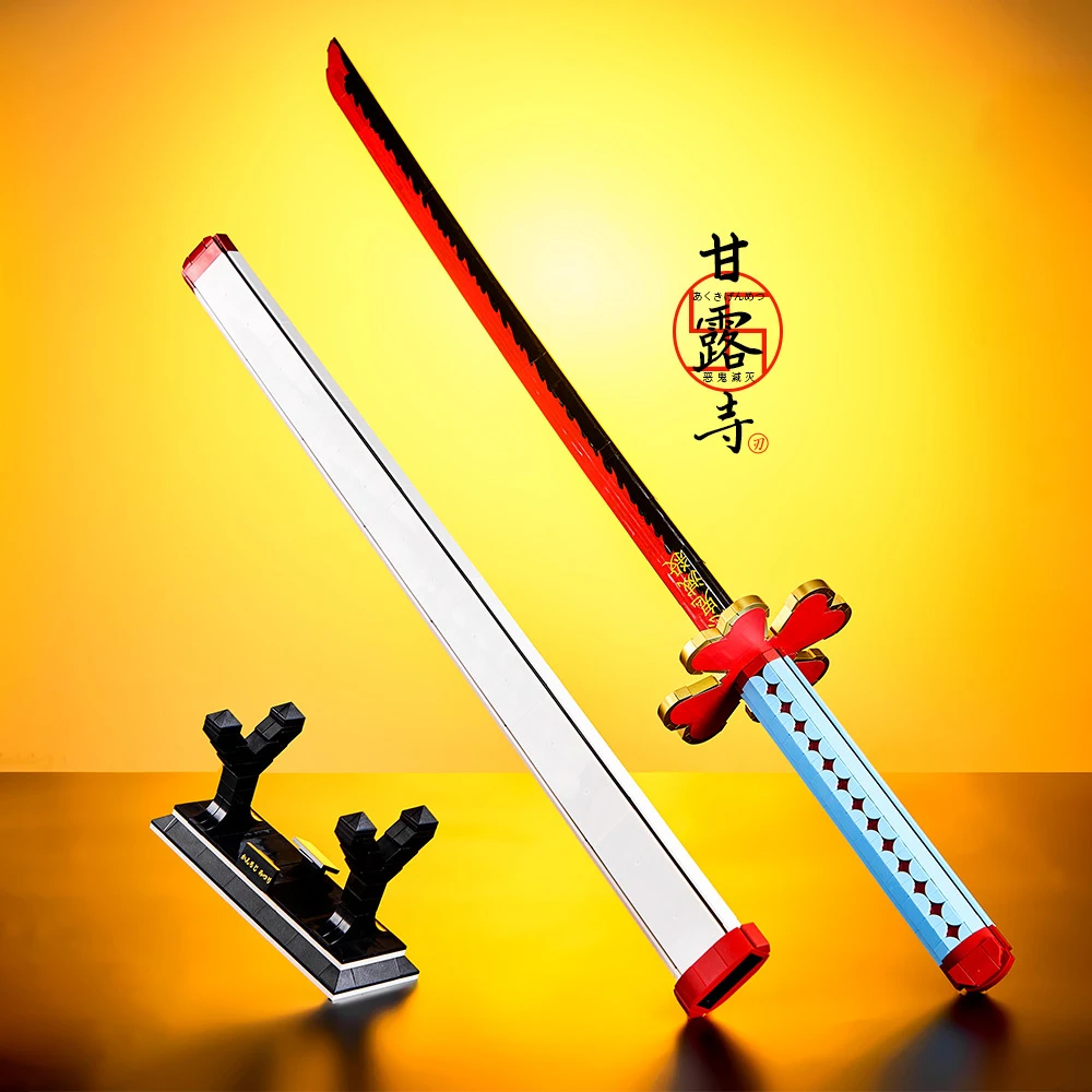 Anime Character Kanroji Mitsuri Handheld Weapon Nichirin Sword Bricks Toys Building Blocks Assembly Knife Model