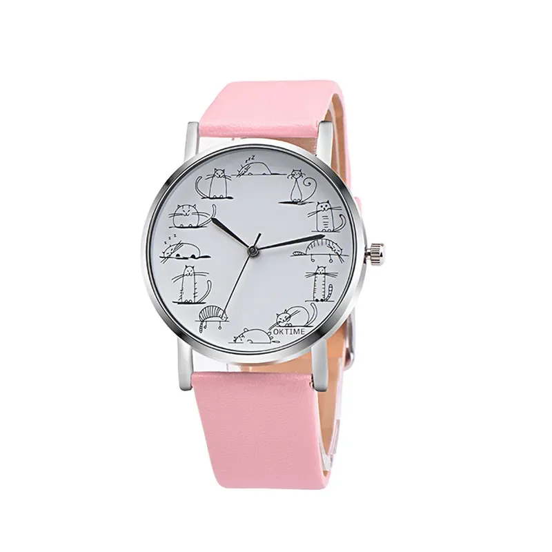 Watch Women Watches Relogio Feminino Lovely Cartoon Cat Leather Analog Quartz Female Clock Montre Femme 2021 Student Minimalist