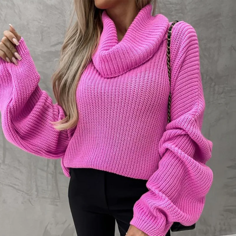 New Sweaters Women\'s Loose Casual Long-sleeved Turtleneck Solid Color Knitted Top For Women Clothing Ropa De Invierno Para Mujer