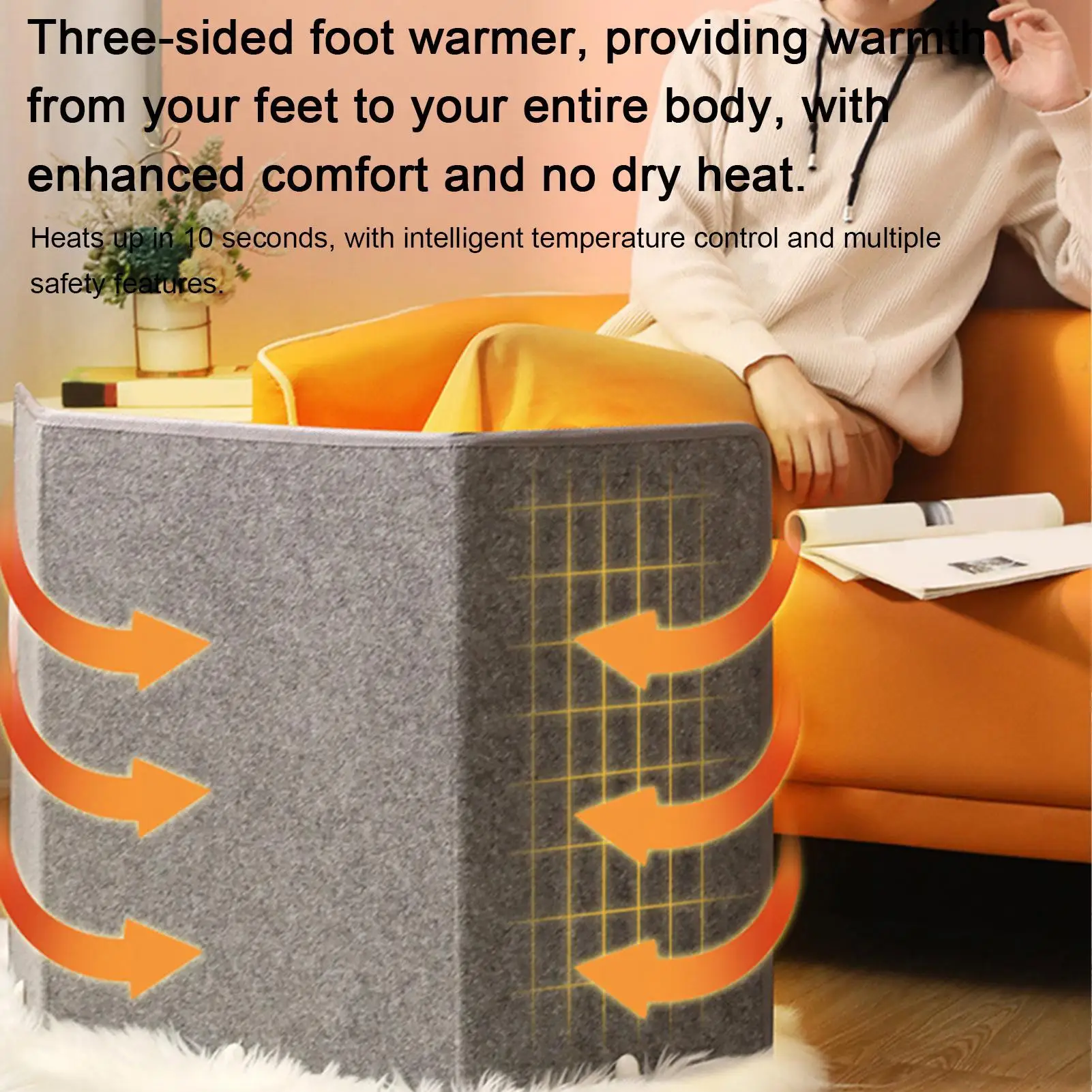 Silent Foldable Leg Warmer Under Desk Electric Space Heater with Adjustable Thermostat & Auto Shut Off for Office Home Timer
