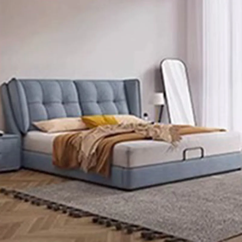 Low Cost Simple Bed European Soft Designer White Wood Modern Bed Bedroom Headboard Floor Muebles Para Dormitorio Furniture