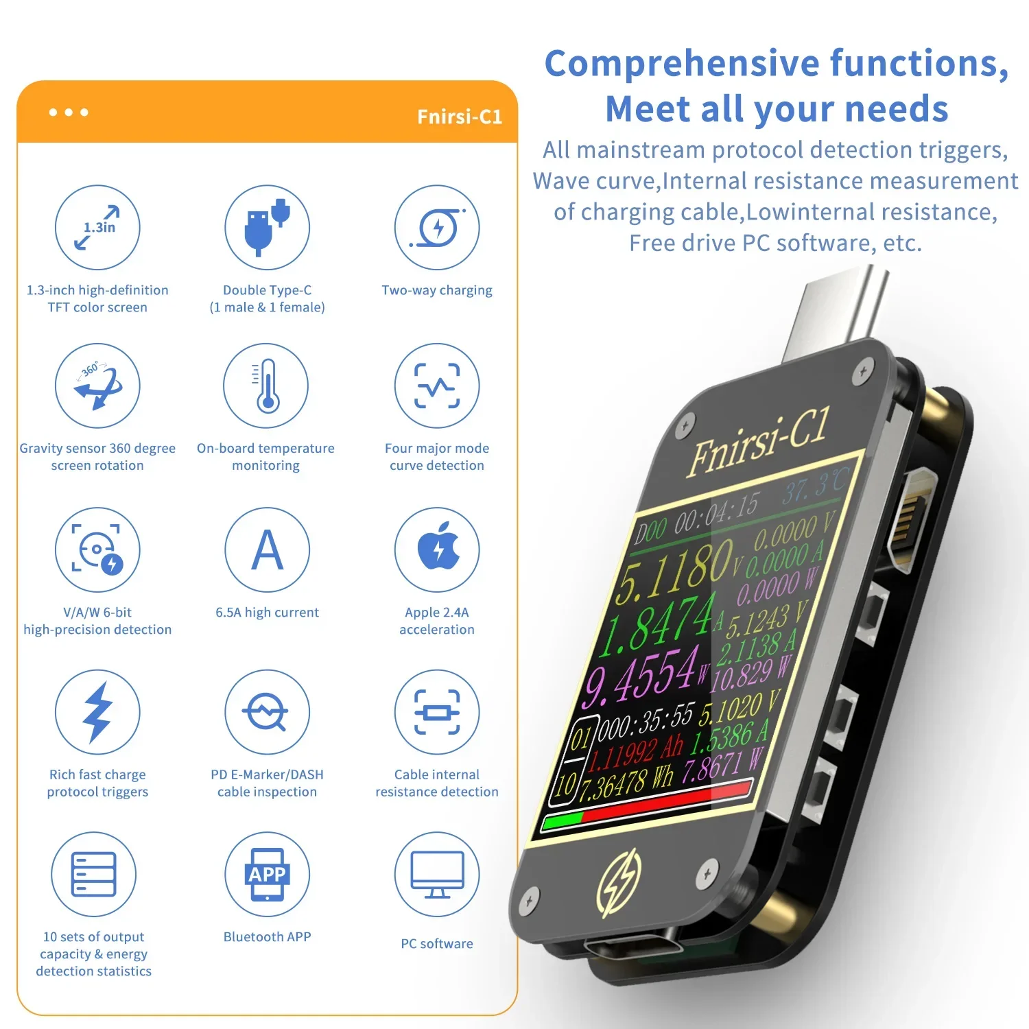 FNIRSI NEW FNB58 USB Tester: Voltmeter, Ammeter, TYPE - C Fast Charge Detection and Trigger Capacity Measurement