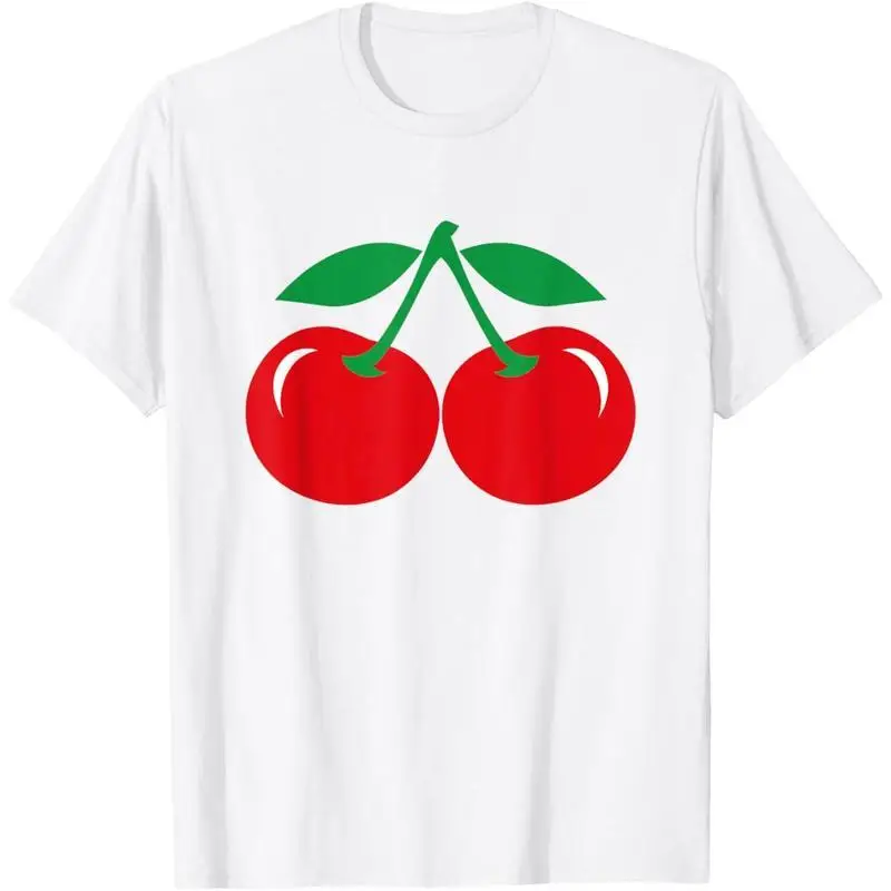 

Cherry Graphic T-shirt, Cute Fruit Print Tee, Summer Foodie Shirt, Women's Aesthetic Casual Top