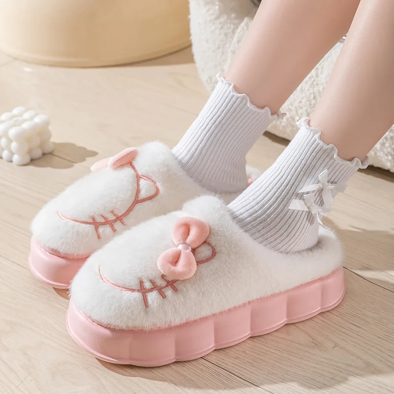 

Hot Selling Thick Bottom Cotton Slippers for Women 2025 New Cartoon Cute Cat Bag and Slippers, Winter Plush Warm and Anti Slip