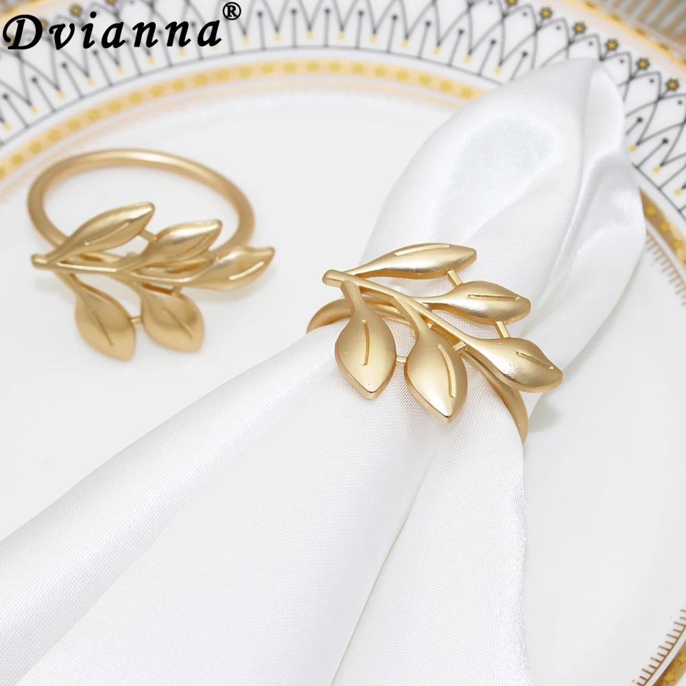 6Pcs Matte Gold Napkin Ring Leaf Napkin Ring Holders for Wedding Banquet Bridal Shower Easter Fall Thanksgiving Party Table Deco