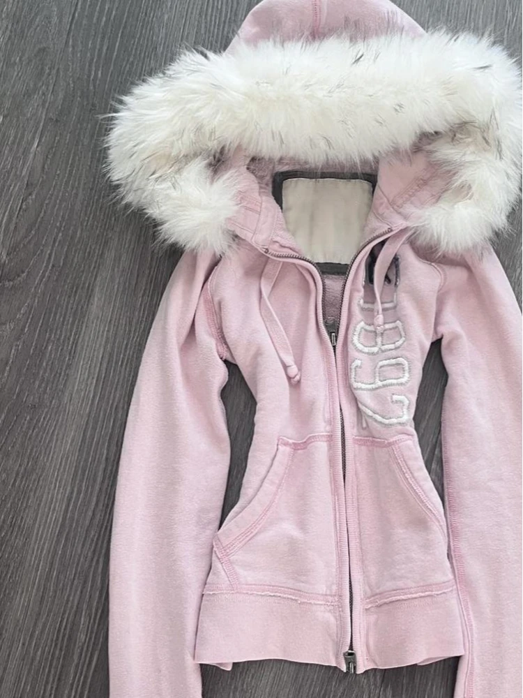 冬のレトロピンクファーフーディー女性の Y2K 原宿人工毛皮 - Vintage Zip Hoodie のレビューと価格