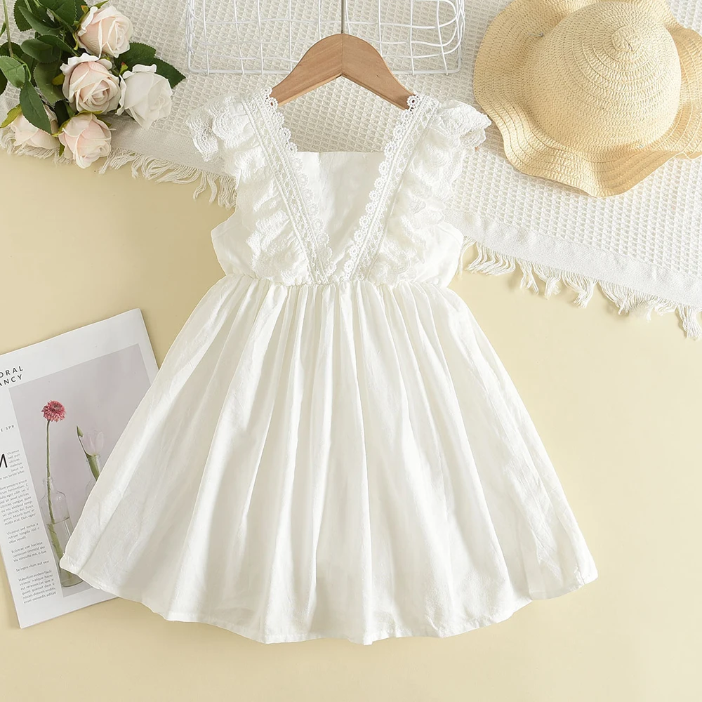 Bear Leader Kids Girls Dresses 2022 New Summer Lace Princess Dresses Children Solid color Clothing Baby Wedding Party Vestidos