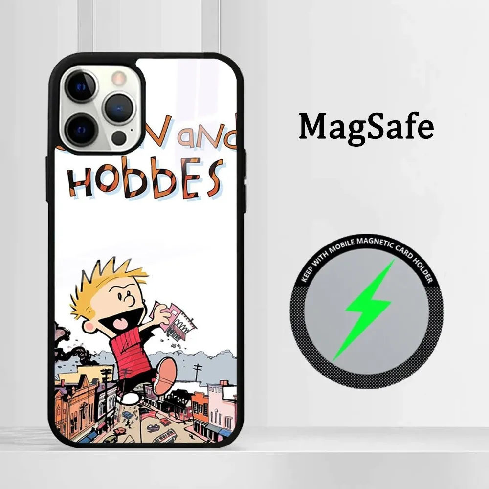 Cartoon C-Calvin And H-Hobbes Phone Case For iPhone 16 15 14 13 12 11 Pro Max Plus Mini Magsafe Mirror Wireless Magnetic Cover