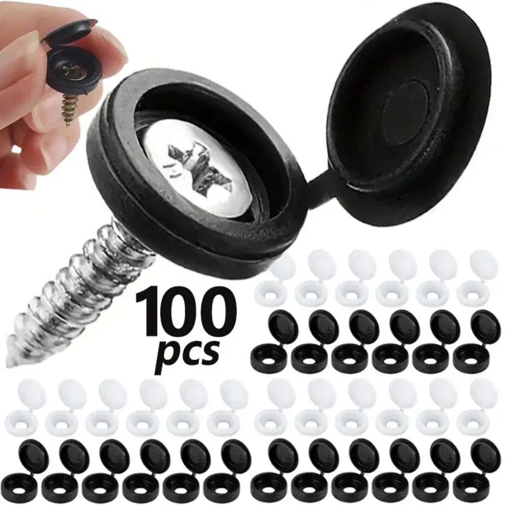 100Pcs New White Screw Decorative Cover Bolts Hardware Self-Tapping Plastic Screw Cap Cover Fold Snap Protective Cap Button