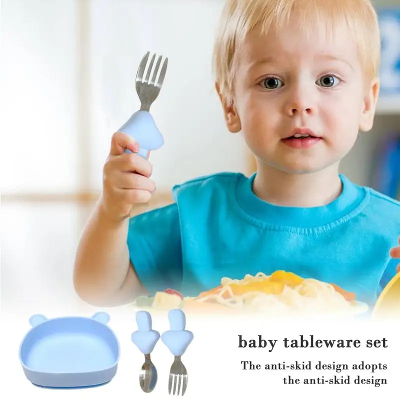 Silicone Toddler Feeding Set Complete Set For Self-Feeding With Silicone Bowl Toddler Led Weaning Supplies Toddler Suction Plate