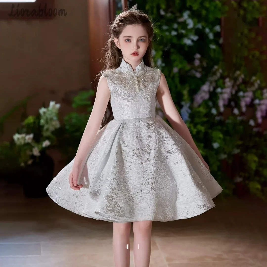 

Girls' Floral A-Line Embroidered Queen Dress Semi-High Neck Flower Girl Gown Wedding Party Attire Dress свадебное платье