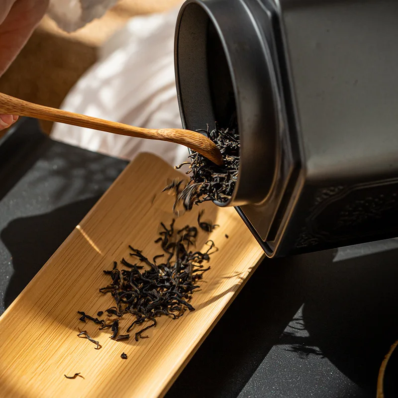 Bamboo handcrafted thickened tea tray black exquisite minimalist rectangular with rounded corners towel holder