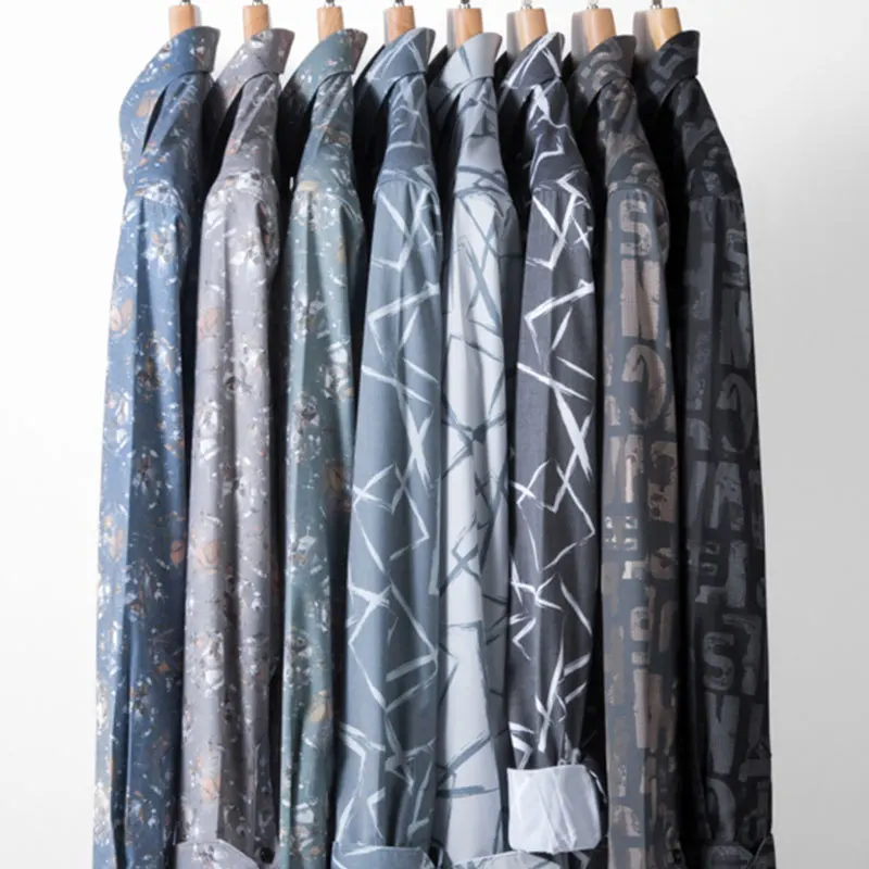 Lente En Herfst Nieuwe Bamboevezel Lange Mouw Business Slanke Overhemd Herenkleding Mannen Lange Mouw Gedrukt gestreepte Shirt