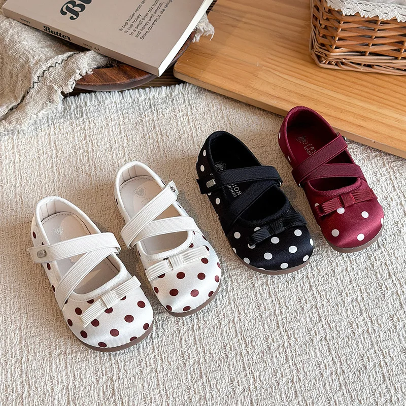 Girls' Fashion Ballet Style Polka Dot Versatile PU Leather Shoes Spring Autumn New Soft-soled Baby Princess Shoes Loafer Flats