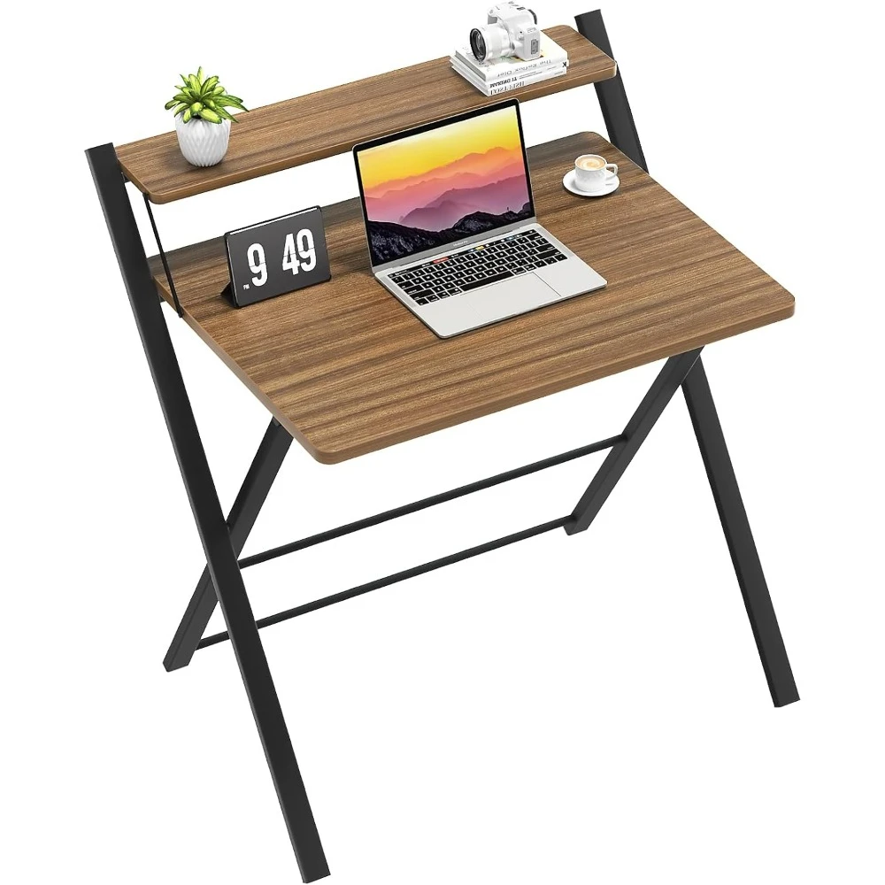 27 Inch Desk,  No Assembly Required Small Size,  with Shelf for Home Office, Space Saving Desks, 2-Tier Foldable Computer Desk