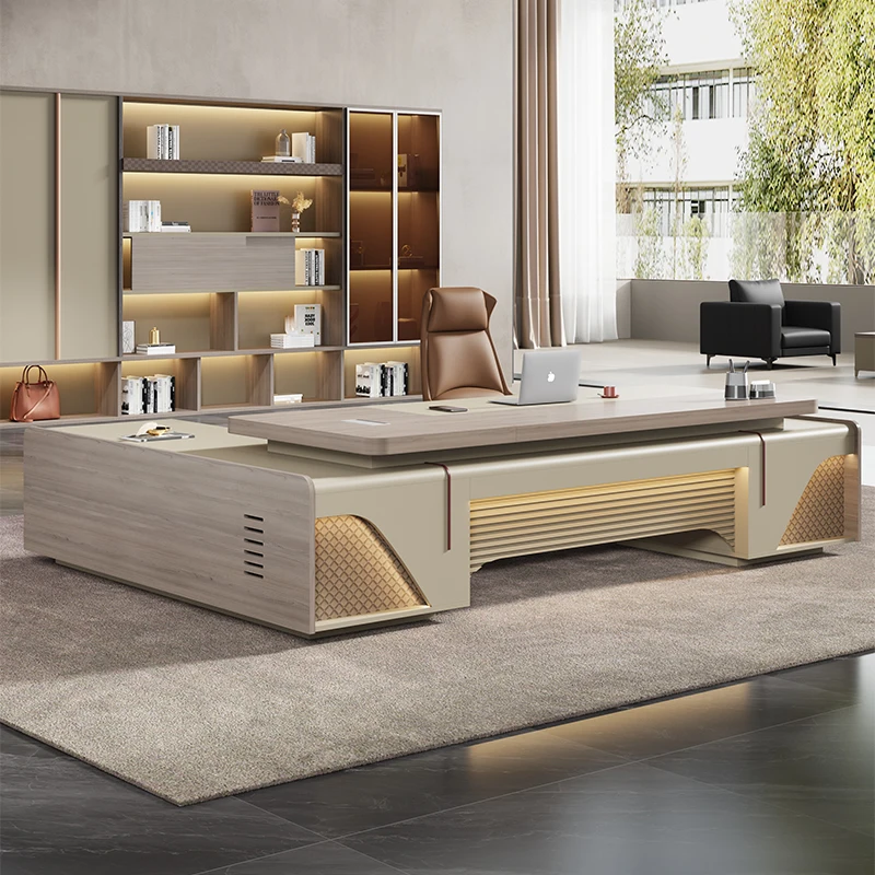 Forte armazenamento mesa executiva designer aestético luxo moderno mesas de escritório gavetas barato grande escrivaninha móveis de escritório