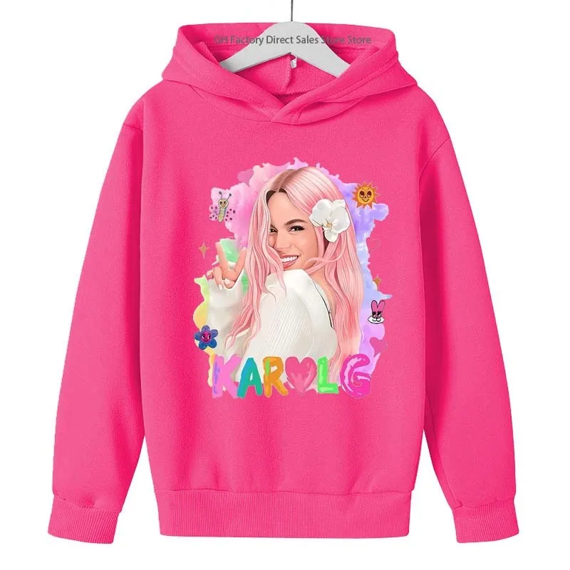 

Hot Singer Karol G Print Girls Spring Autumn Casual Pullover Hooodies 2-13 Years Kids Fans Streetwear Children Tops Clothes