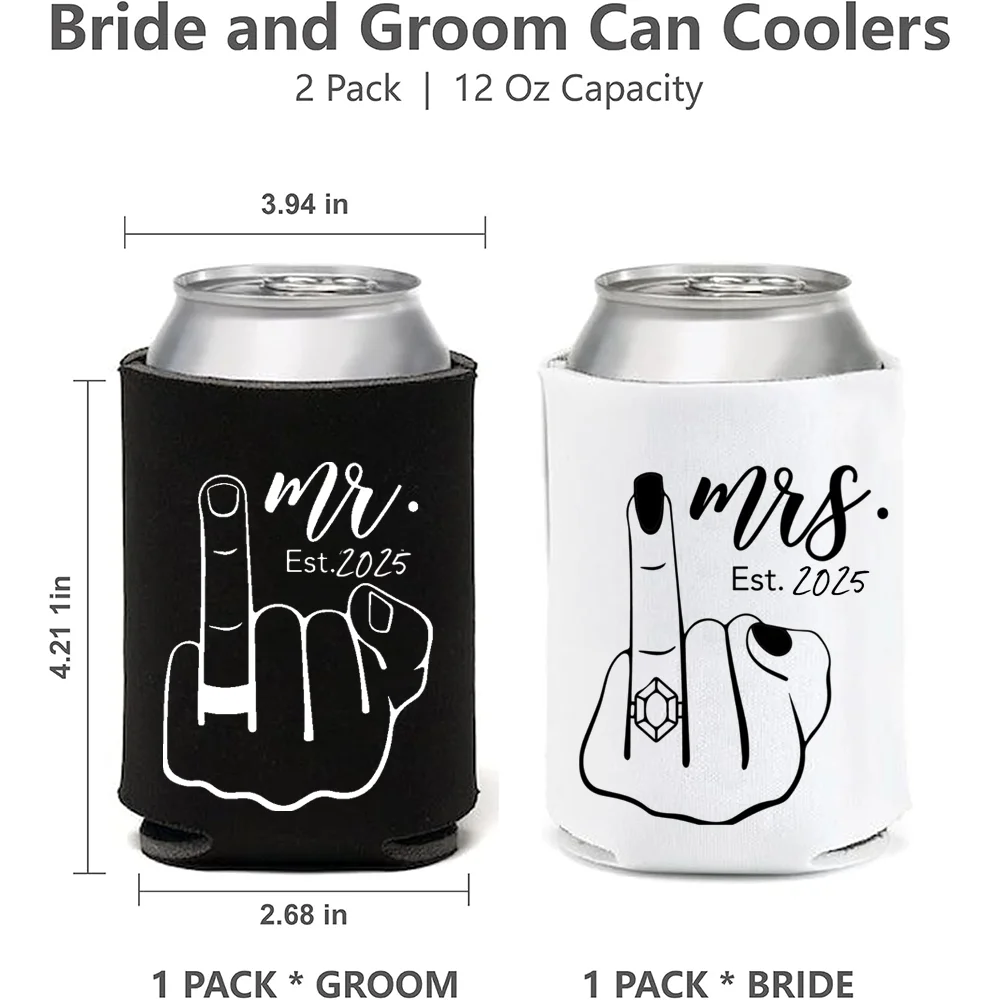 Mr and Mrs Beer Can Coolers Bride Groom Honeymoon Beer Holder Wedding Gifts for The Couple Bachelorette Bride Party Supplies