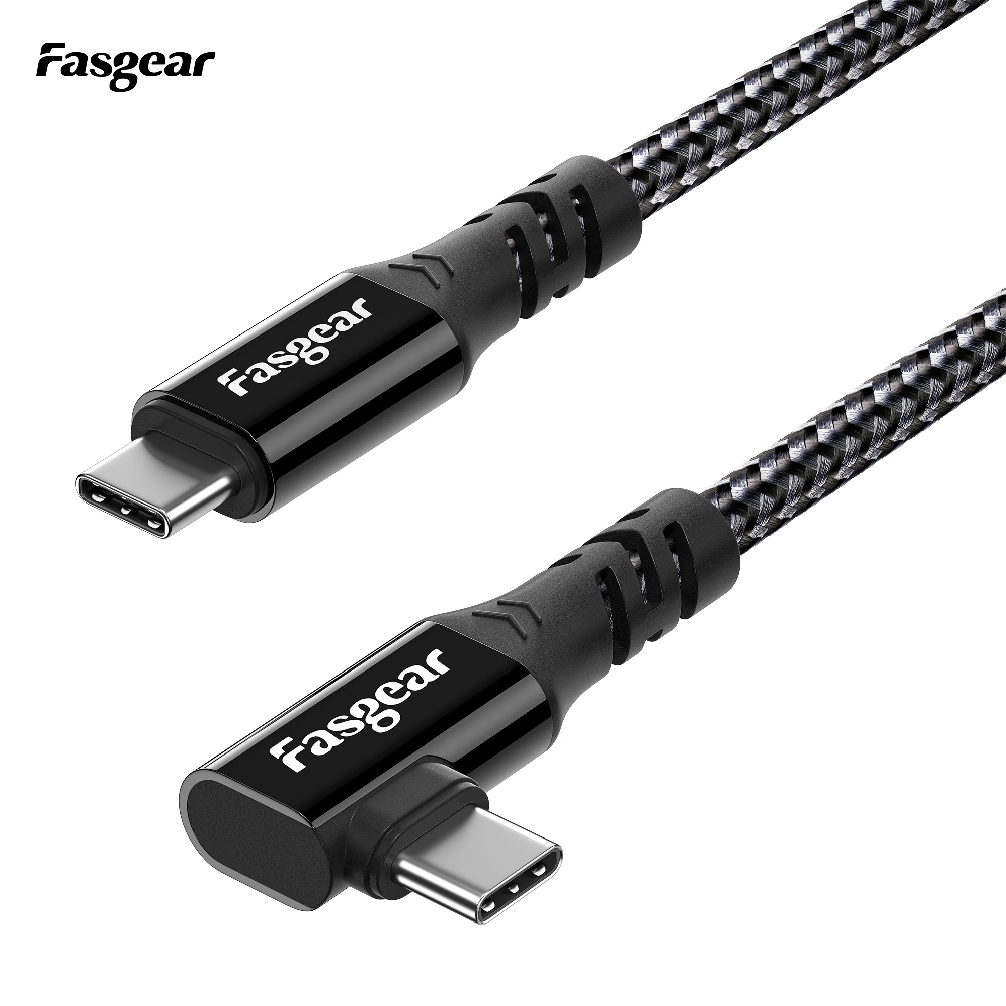 Fasgear USB C to Type C 3.2 Gen 2x2 Cable 20Gbps 100W Charging 4K Video Braided USB-C Cord 90 Degree  Compatible for Macbook Pro