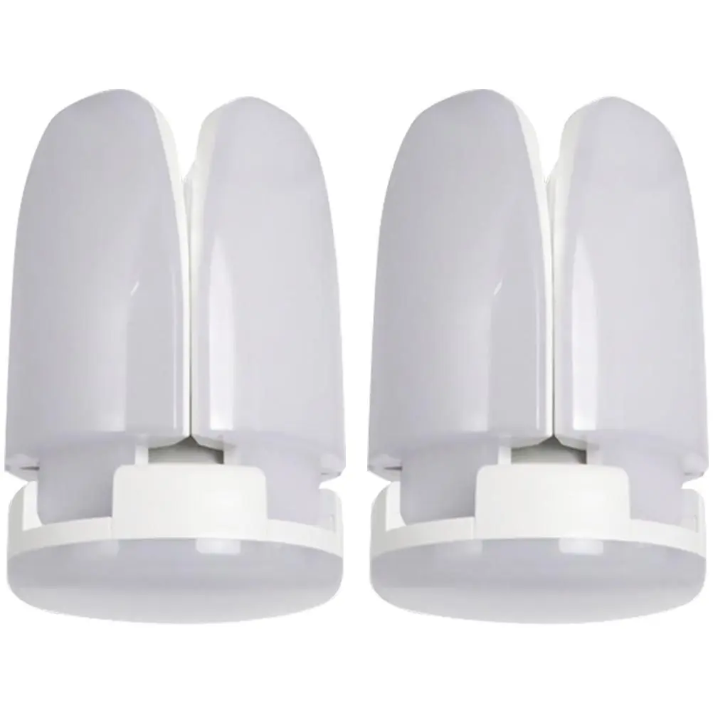 Foldable LED Garage Lights 2 Pack 4 Panel Adjustable E27 Ceiling Lamps Energy Efficient Bright Workshop