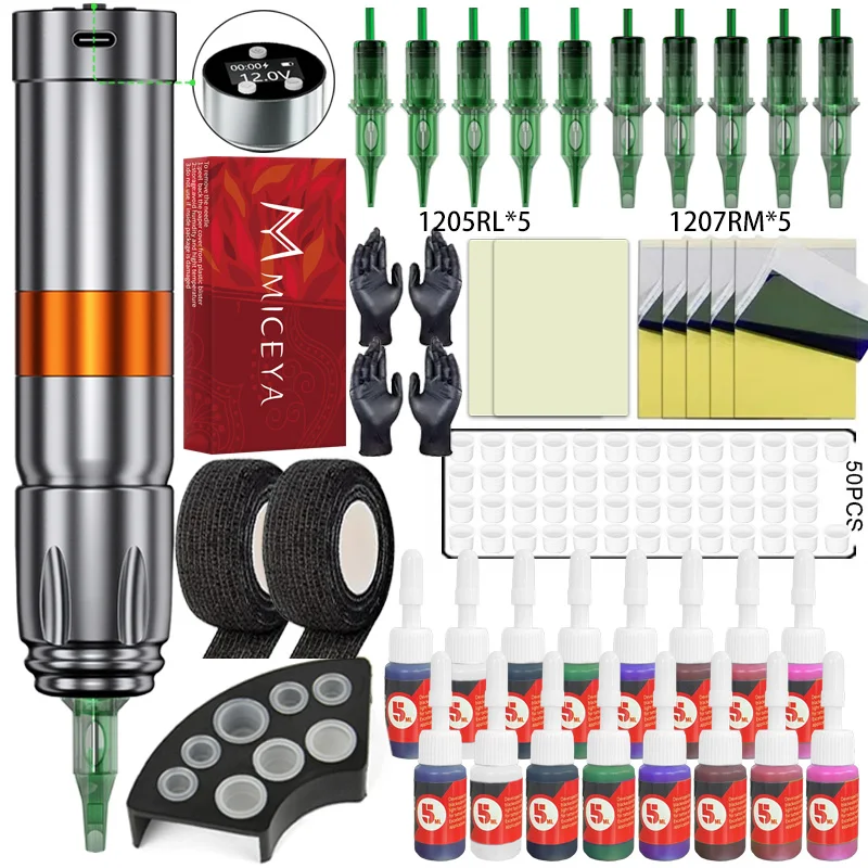 

Wireless Rotary Tattoo Machine Kit High Quality Tattoo Pen Kit With inks Mixed Cartridge Needle Complete Tattoo Gun Set Supply