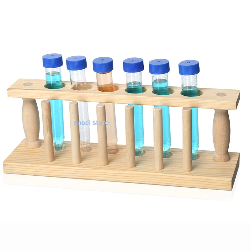 Wooden Test Tube Rack, 6Hole Diameter 22m  And Pins-Solid Wood  Colorimetric Tubes Rack Laboratory Supplies