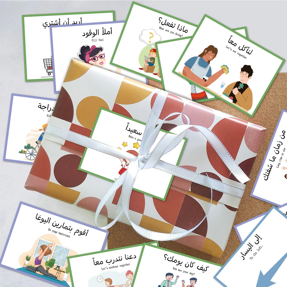 แฟลชการ์ดวลีสำคัญภาษาอาหรับ-อังกฤษ 60 ใบ สำหรับผู้เริ่มต้นเรียนภาษาอาหรับ ฝึกฝนที่บ้านและในห้องเรียน สร้างคำศัพท์ประจำวัน