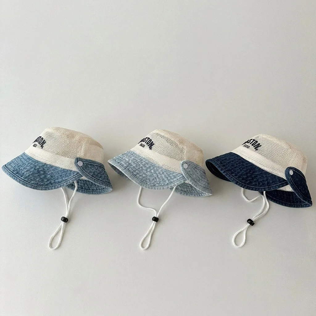 

MILANCEL Summer Kids Bucket Hat 48-52CM Hollow Mesh Girls Sun Hat Sunscreen Ventilate Children Cowboy Flat Cap
