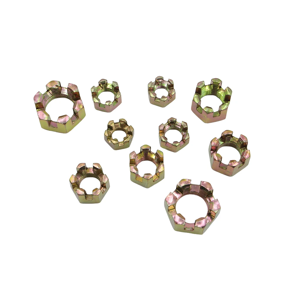 2pcs M10/M12/M14/M16/M20 Hexagon Slotted Nuts for 50cc-250cc ATV Kart Dirt Bike Quad Bike Rear Axle Ball Joint Parts