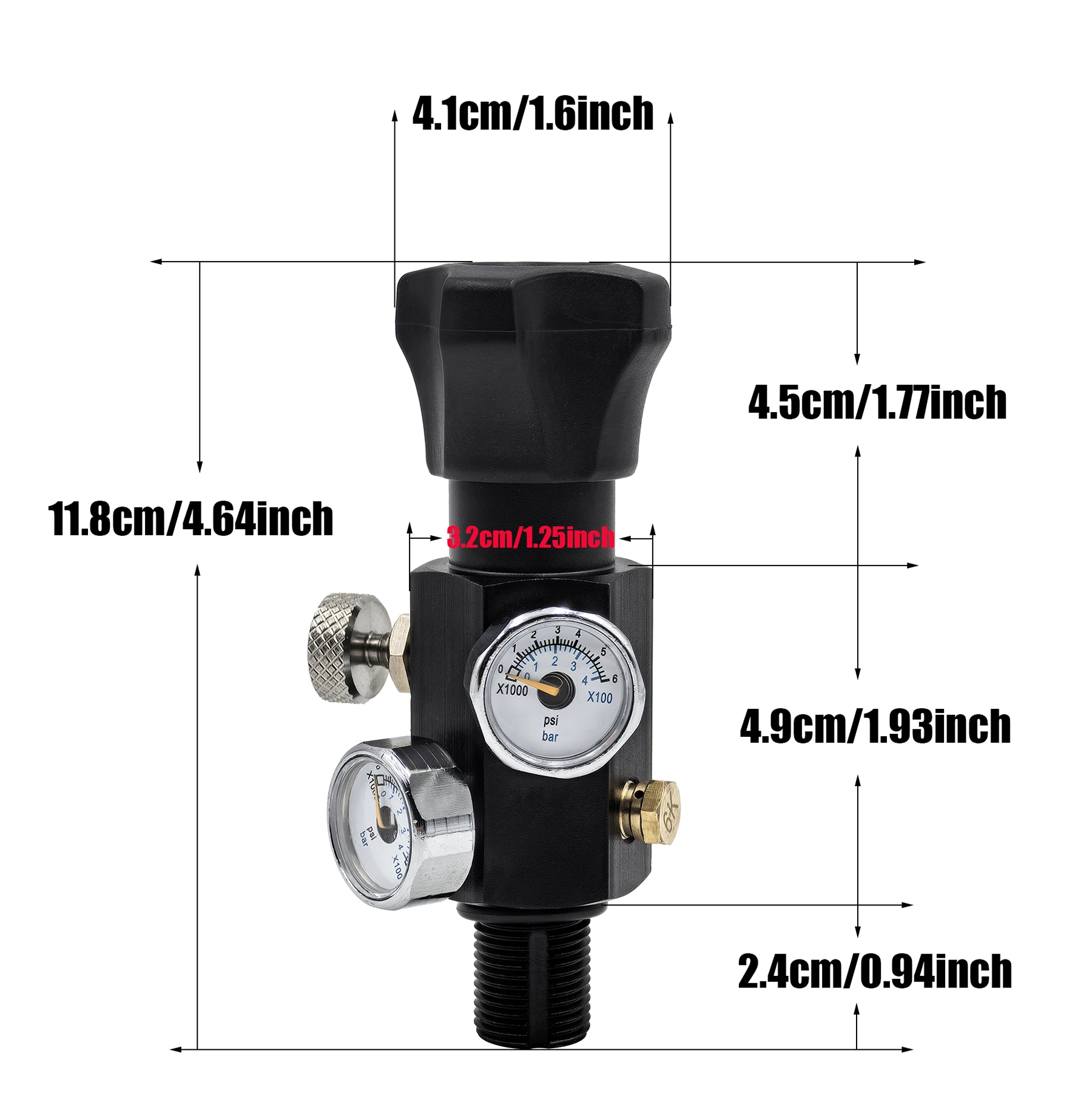 Zawór ładowania Stacja napełniania nurkowego HPA Wąż zbiornika sprężonego powietrza 20 cali z podwójnym manometrem M18x1,5 lub 5/8"-18UNF 4500Psi/300Bar