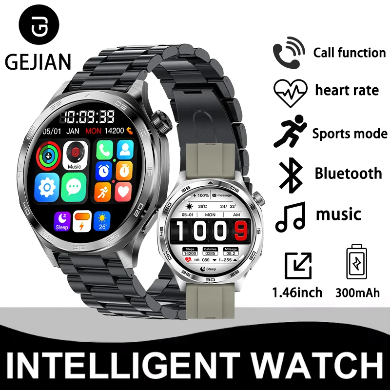 GEJIAN ผู้ชาย 5.4 สมาร์ทบลูทูธนาฬิกา Heart Rate การตรวจสอบสุขภาพโหมดกีฬาหลายคู่สมาร์ท Android iOS นาฬิกา