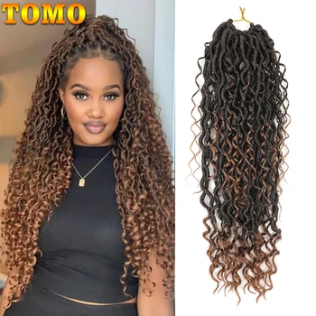 TOMO-Extensions Capillaires Synthétiques Bouclées, Faux Cheveux au Crochet, Déesse, Style Boho, Hiphelicopter, Ombré, 18 Pouces, 24 Brins