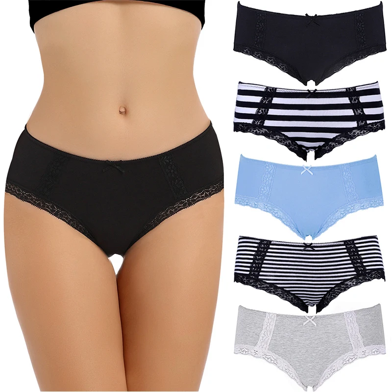 

5pack panties for women sexy lace mid-waist women panties 95% cotton women underwear sexy lingerie set female panties 2022 hot