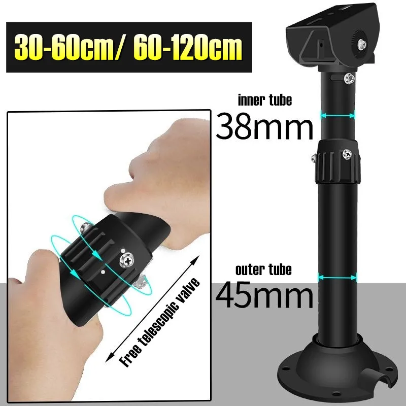 Black Thickened Tube Bullet Security Camera Ceiling Mount Bracket Aluminum Alloy Telescopic Holder Stand Hoisting Extension Rod