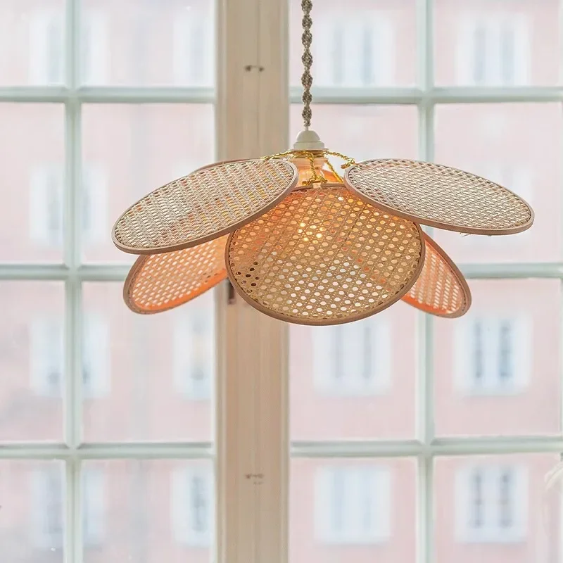 

Japanese Wabi Sabi Rattan Art Flower Chandelier Living Dining Bedroom Decoration Home Pendant Light Indoor Hanging Lamp Fixtures