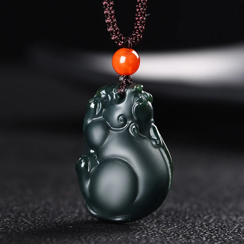 

Natural Hetian Jade Exquisite Hand Carved Production Delicate Totem FengShui Amulet Pendant Necklace Fine Jewelry